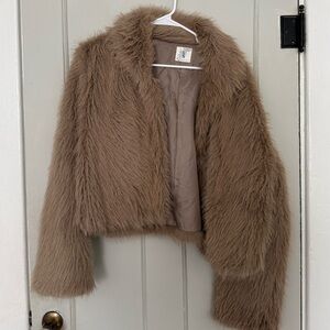 Altar’d State Tan Faux Fur Cropped Jacket
